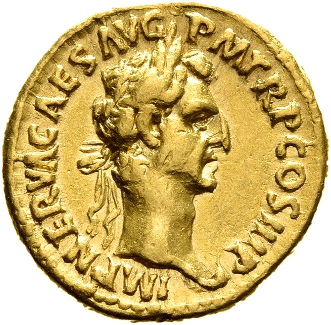 RIC II Nerva 16 (aureus) Nerva obverse, Head of Nerva, laureate, right