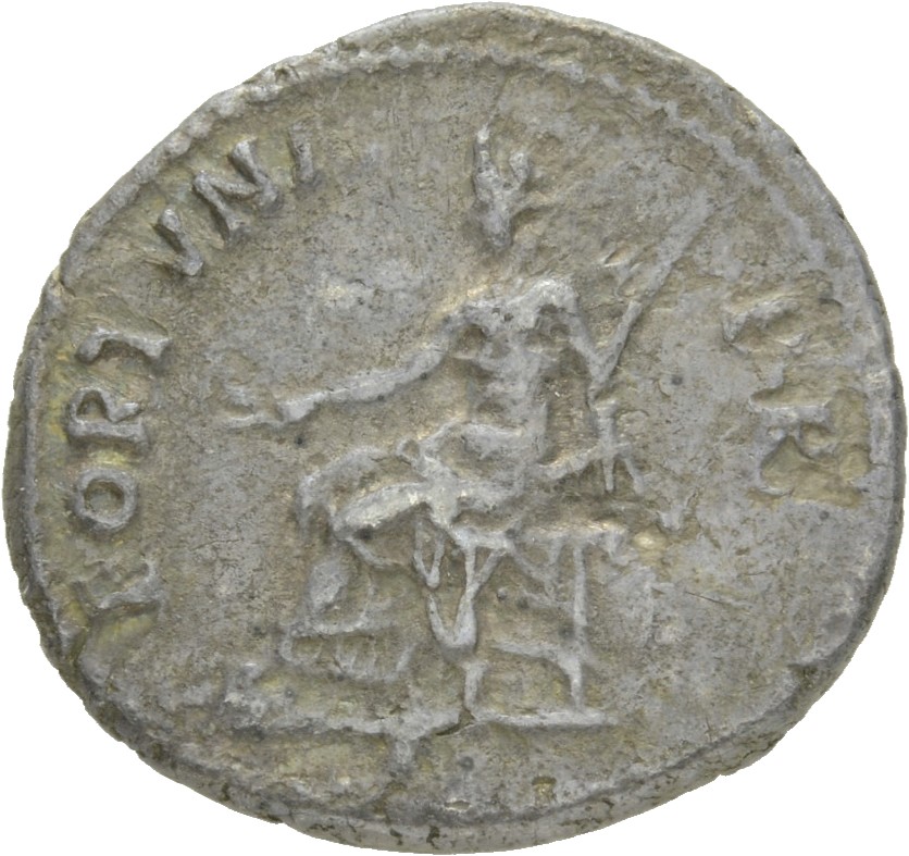 RIC II Nerva 17 (denarius) Nerva reverse, Fortuna, draped, seated left, holding corn-ears and sceptre