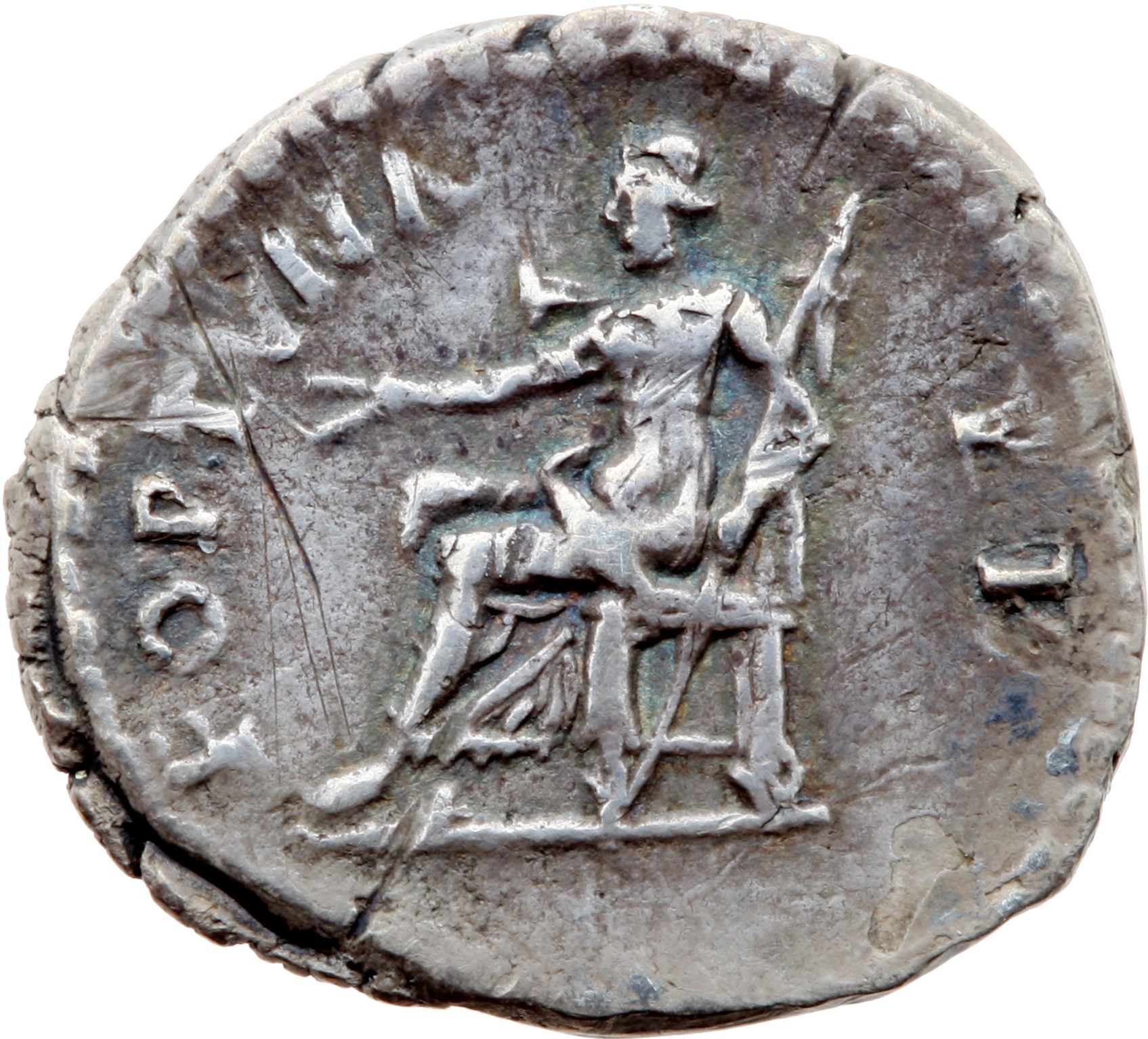 RIC II Nerva 17 (denarius) Nerva reverse — Fortuna, draped, seated left, holding corn-ears and sceptre