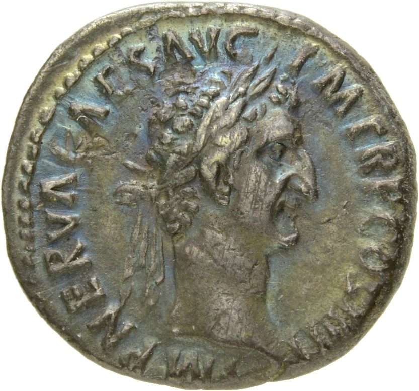 RIC II Nerva 19 (denarius) Nerva obverse, Head of Nerva, laureate, right