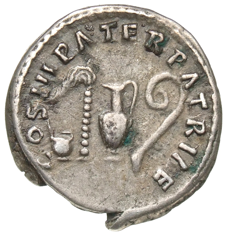 RIC II Nerva 24 (denarius) Nerva reverse, Simpulum, sprinkler, ewer and lituus