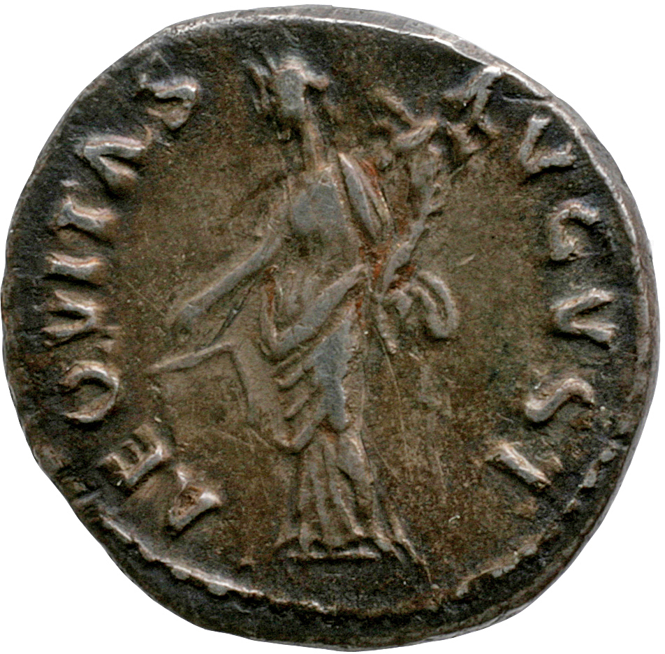 RIC II Nerva 25 (denarius) Nerva reverse, Aequitas, draped, standing left, holding scales in right hand and cornucopiae in...