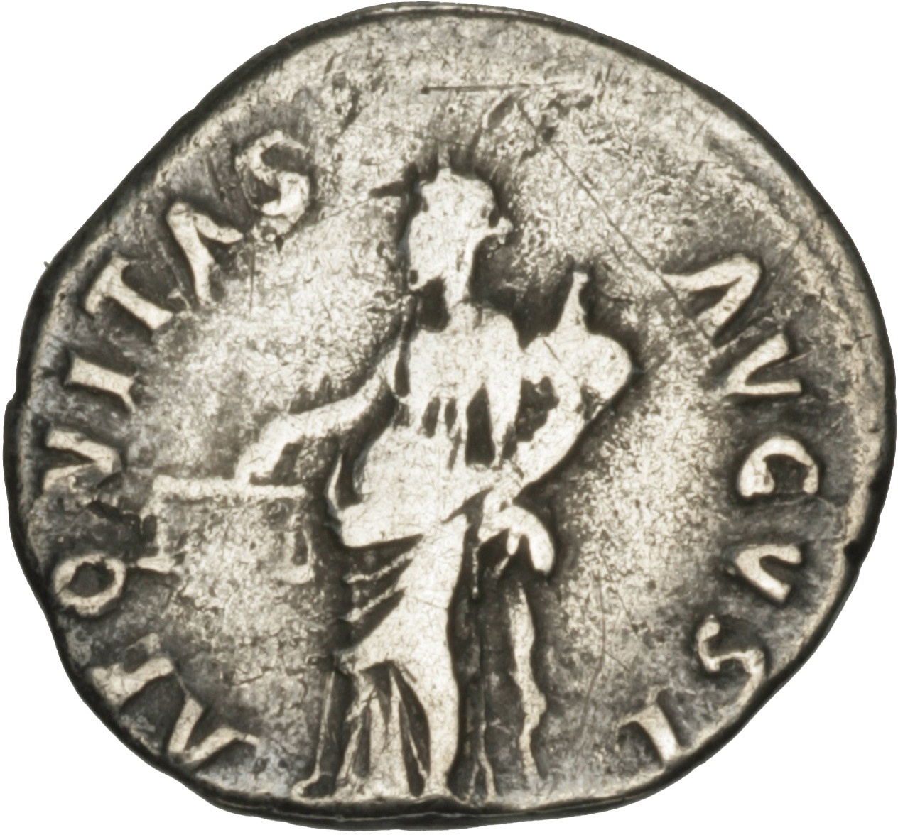 RIC II Nerva 25 (denarius) Nerva reverse — Aequitas, draped, standing left, holding scales in right hand and cornucopiae i...