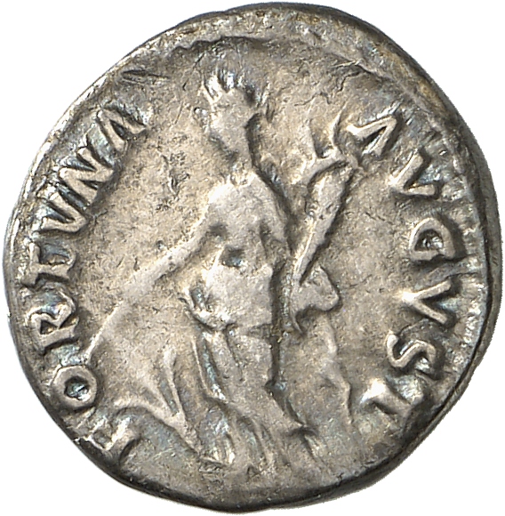RIC II Nerva 28 (denarius) Nerva reverse, Fortuna, draped, standing left, holding rudder set on ground in right hand and c...