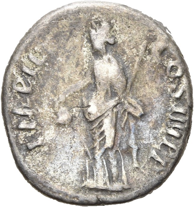 RIC II Nerva 43 Nerva reverse, Libertas, draped, standing left, holding pileus in right hand and short sceptre, pointing u...