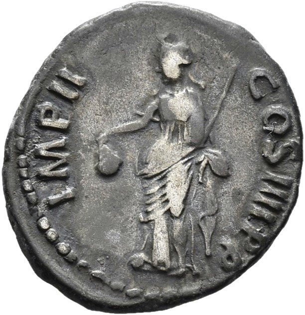 RIC II Nerva 43 Nerva reverse, Libertas, draped, standing left, holding pileus in right hand and short sceptre, pointing u...
