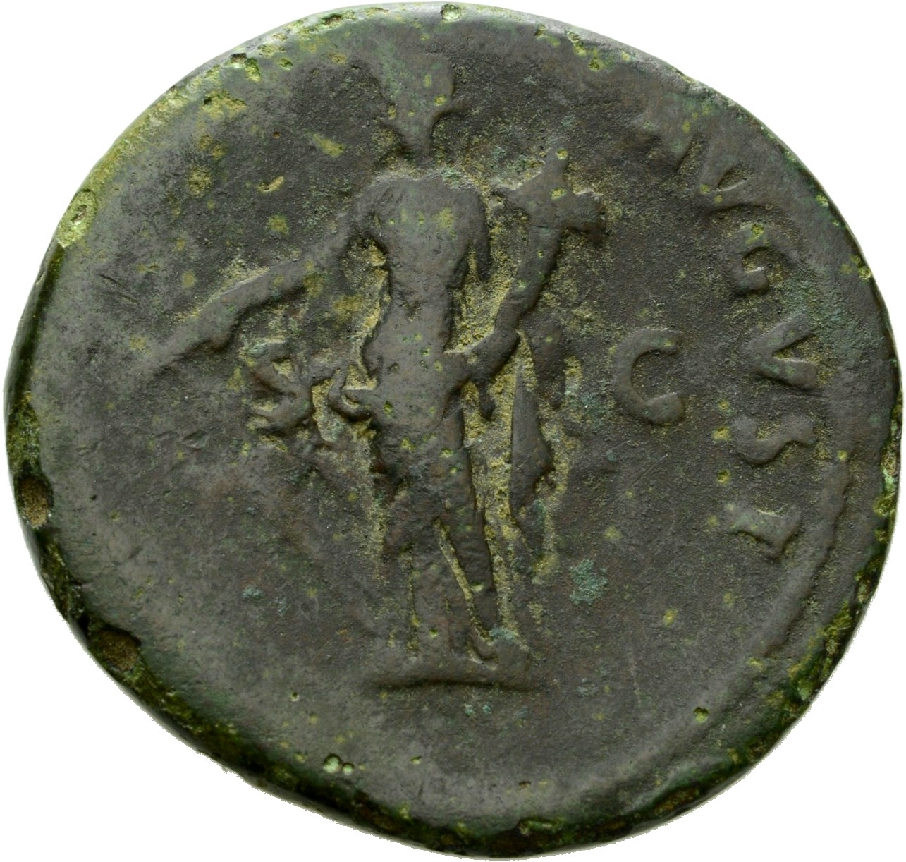 RIC II Nerva 73 (as) Nerva reverse, Fortuna, draped, standing left, holding rudder set on ground in right hand and cornuco...
