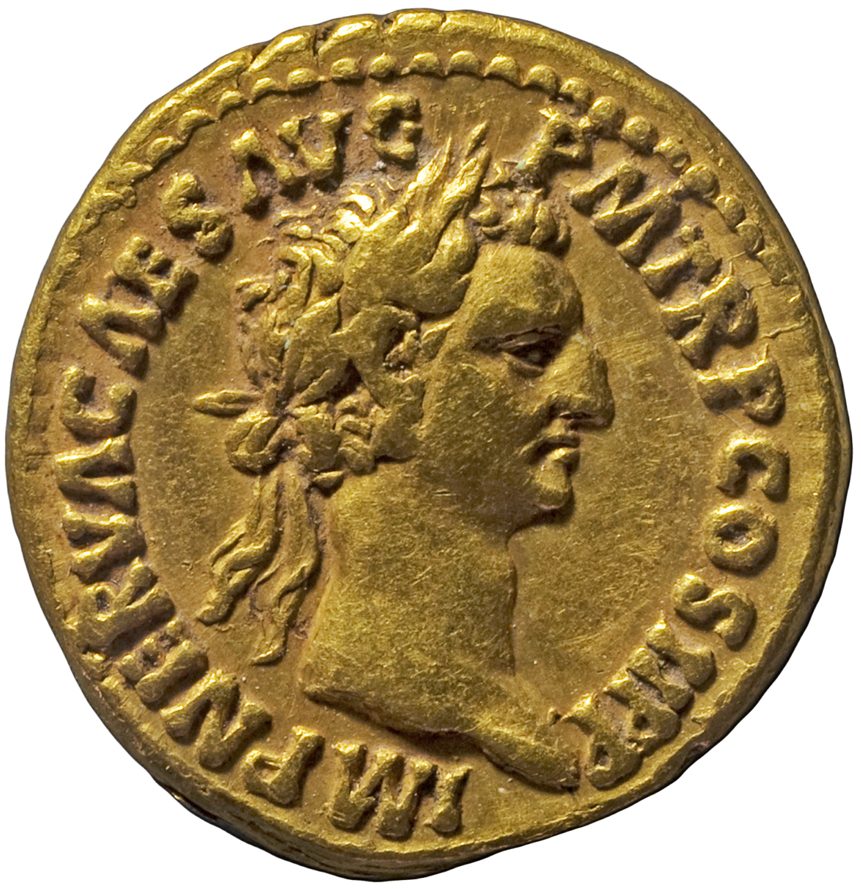 RIC II Nerva 7 (aureus) Nerva obverse, Head of Nerva, laureate, right