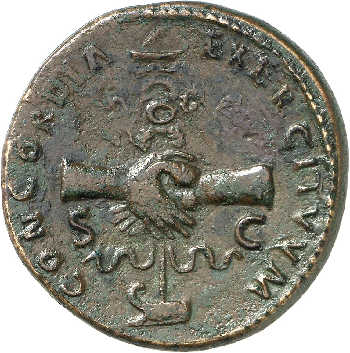 RIC II Nerva 80 Nerva reverse, Clasped hands holding aquila set on prow, left