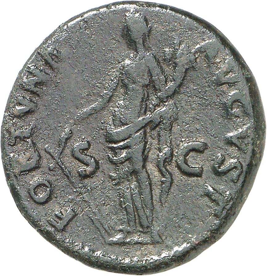 RIC II Nerva 83 (as) Nerva reverse, Fortuna, draped, standing left, holding rudder set on ground in right hand and cornuco...