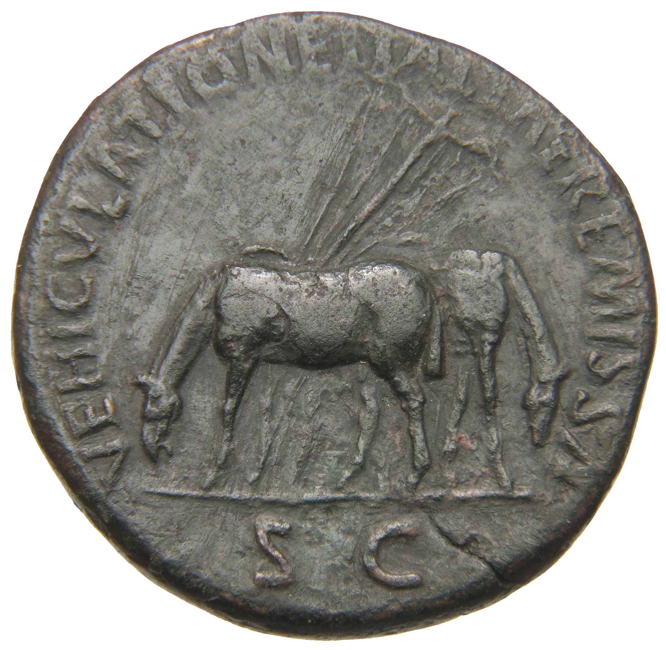 RIC II Nerva 93 Nerva reverse, Two mules grazing, one right, one left; behind high-wheeled cart, with pole and harness, ti...