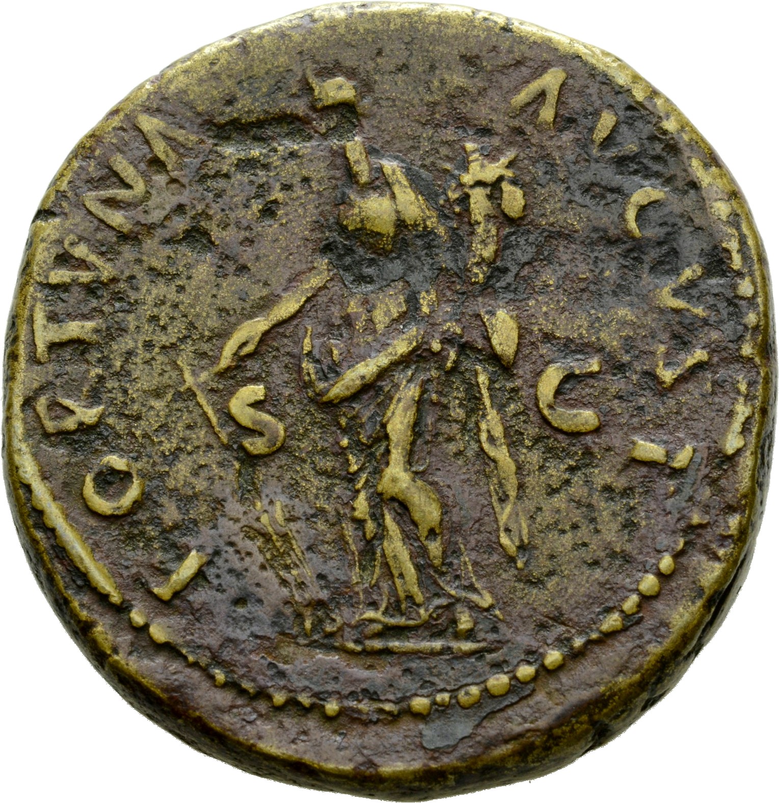 RIC II Nerva 98 (sestertius) Nerva reverse, Fortuna, draped, standing left, holding rudder set on ground in right hand and...