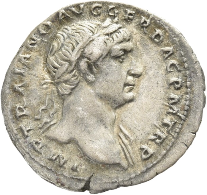 RIC II Trajan 102 Trajan obverse, Bust of Trajan, laureate, draped on left shoulder, right