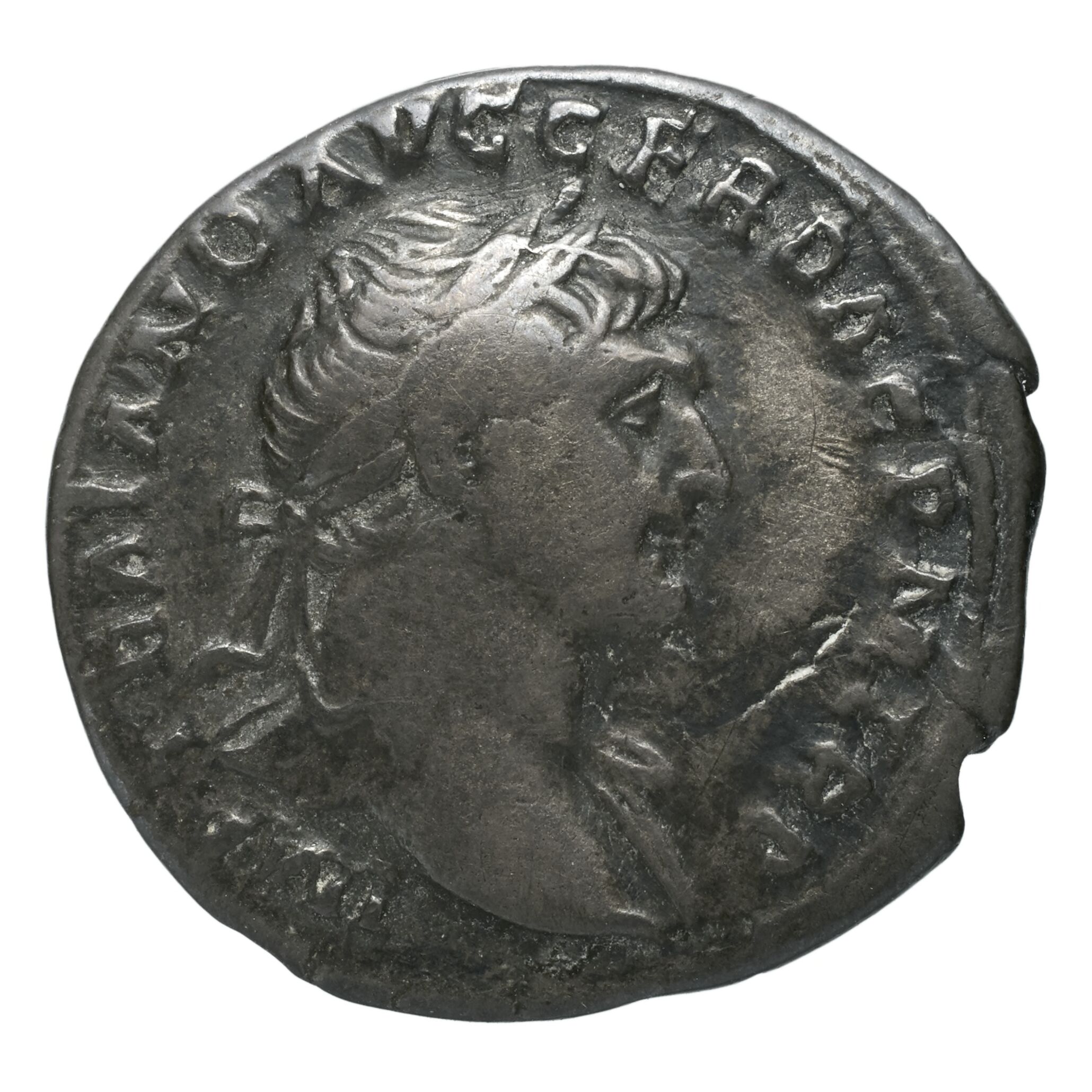RIC II Trajan 102 Trajan obverse — Bust of Trajan, laureate, draped on left shoulder, right
