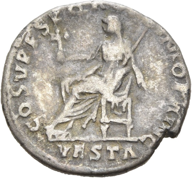 RIC II Trajan 108 Trajan reverse, Vesta, draped, veiled, seated left on seat without back, holding palladium in extended r...