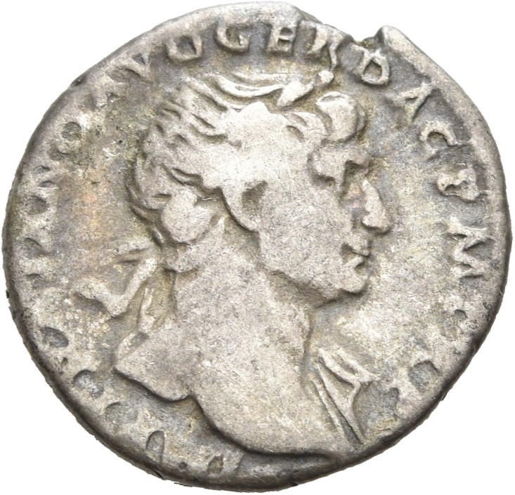 RIC II Trajan 108 Trajan obverse, Bust of Trajan, laureate, draped on left shoulder, right