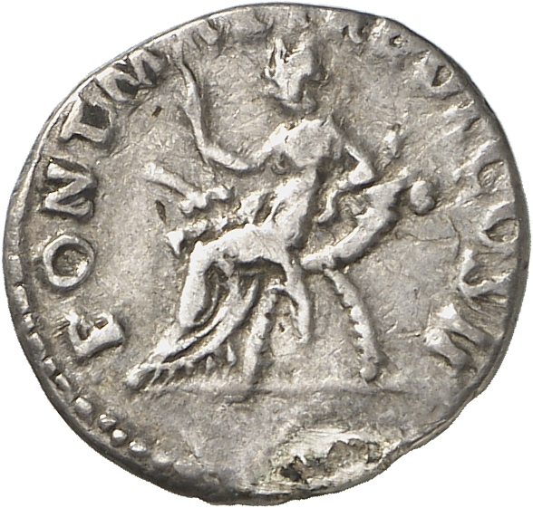 RIC II Trajan 11 Trajan reverse — Abundantia seated left on chair with crossed cornucopiae, holding sceptre in right hand