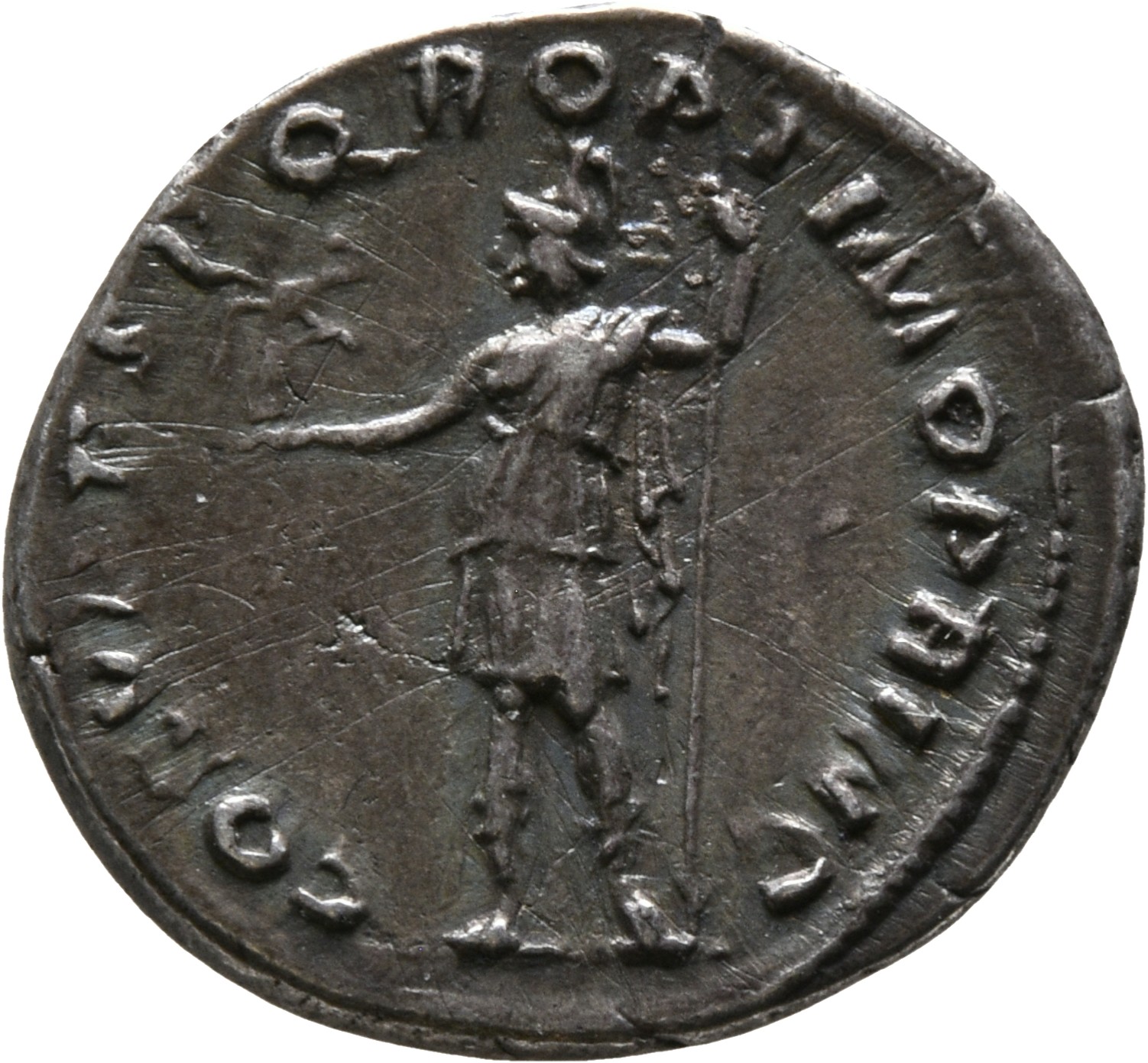 RIC II Trajan 115 Trajan reverse — Roma, helmeted, in military dress, standing left, holding Victory in right hand and str...