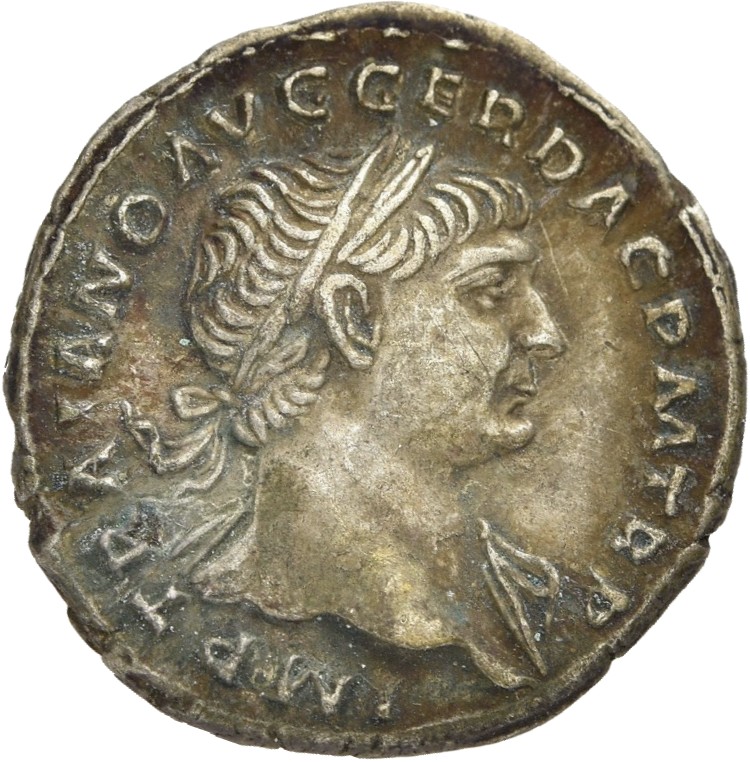RIC II Trajan 118 Trajan obverse, Bust of Trajan, laureate, draped, right (sometimes with aegis) (sometimes draped on left...