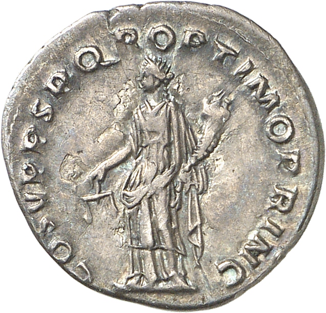 RIC II Trajan 118 Trajan reverse, Aequitas, draped, standing left, holding scales in right hand and cornucopiae in left