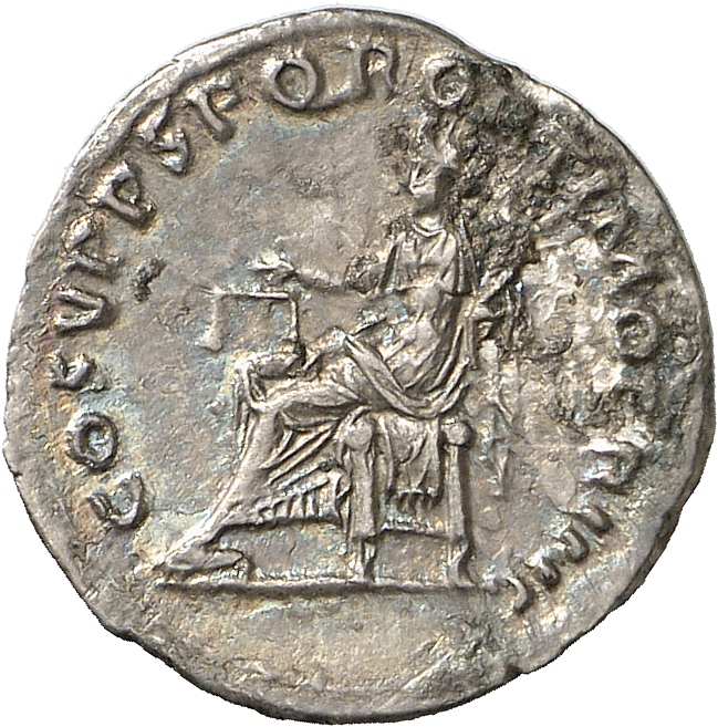 RIC II Trajan 119 Trajan reverse, Aequitas, draped, seated left on chair without back, holding scales in right hand and co...