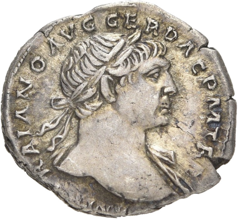 RIC II Trajan 120 Trajan obverse, Bust of Trajan, laureate, draped on left shoulder, right