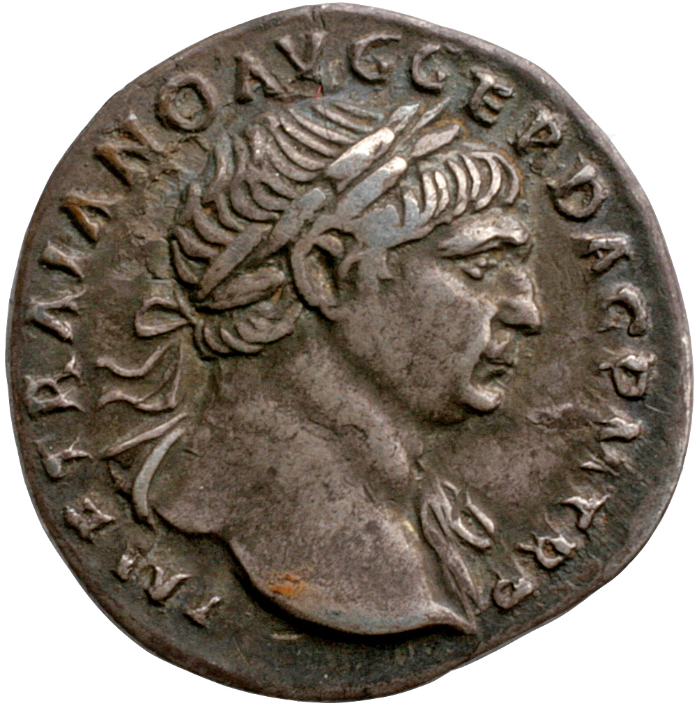 Trajan obverse — Bust of Trajan, laureate, right (sometimes draped on left shoulder)