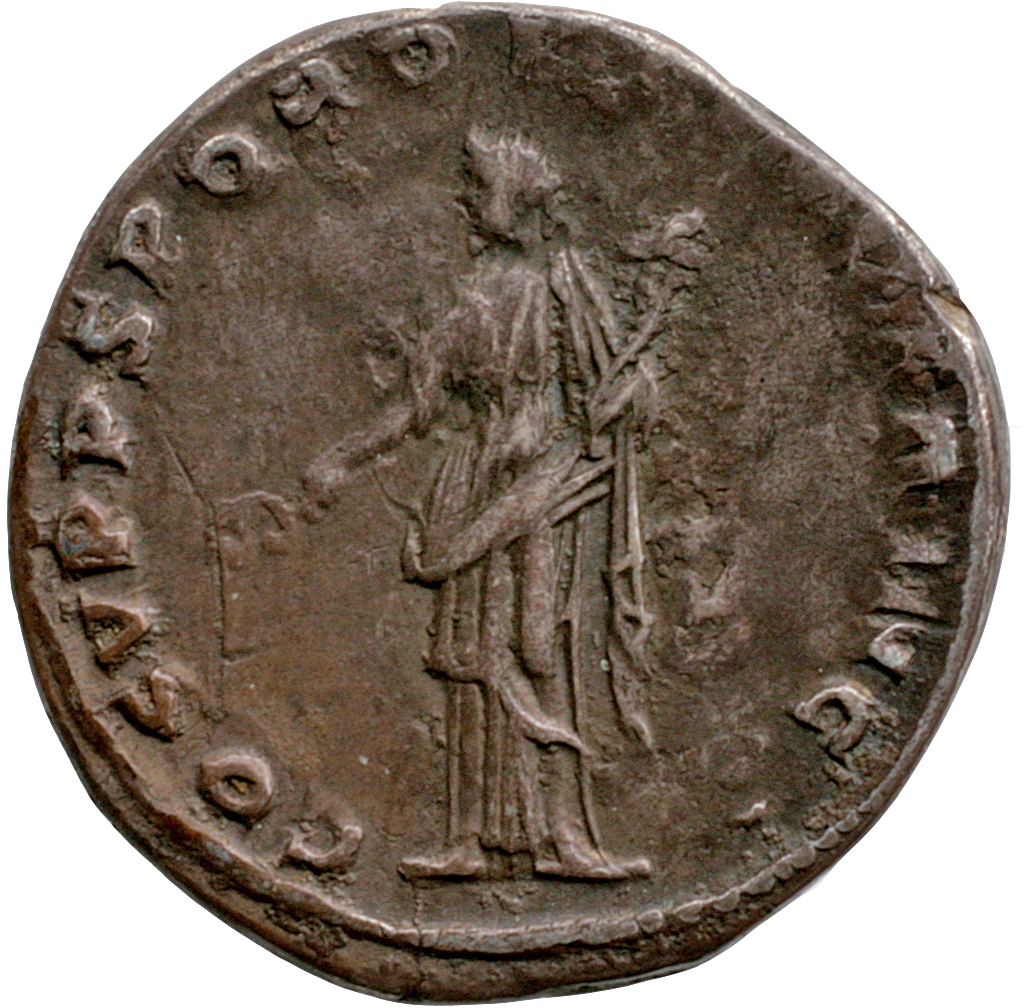 Trajan reverse — Felicitas, draped, standing left, holding caduceus in right hand and cornucopiae in left