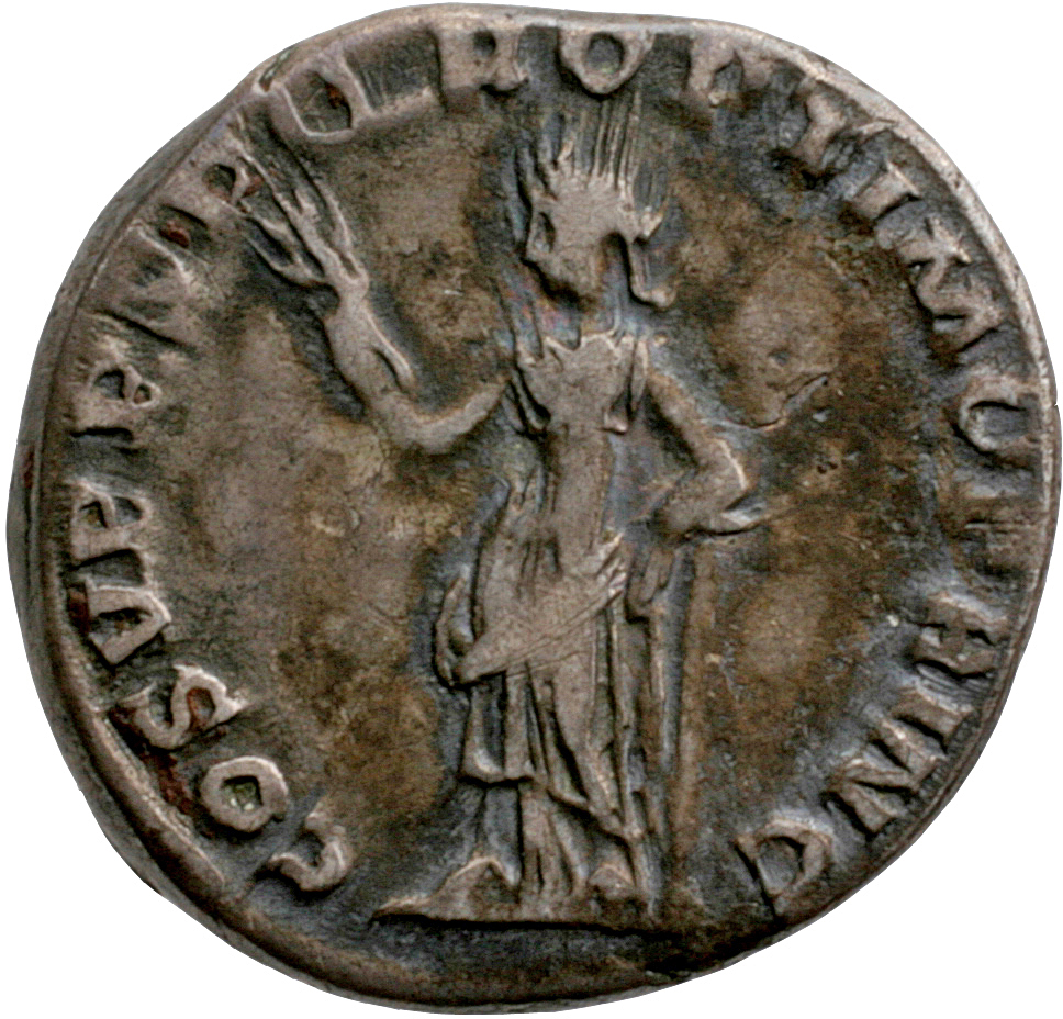 RIC II Trajan 126 Trajan reverse, Pax, draped, standing left, holding olive-branch up in right hand and resting left arm o...