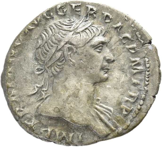 RIC II Trajan 129 Trajan obverse, Bust of Trajan, laureate, right (sometimes draped on left shoulder)