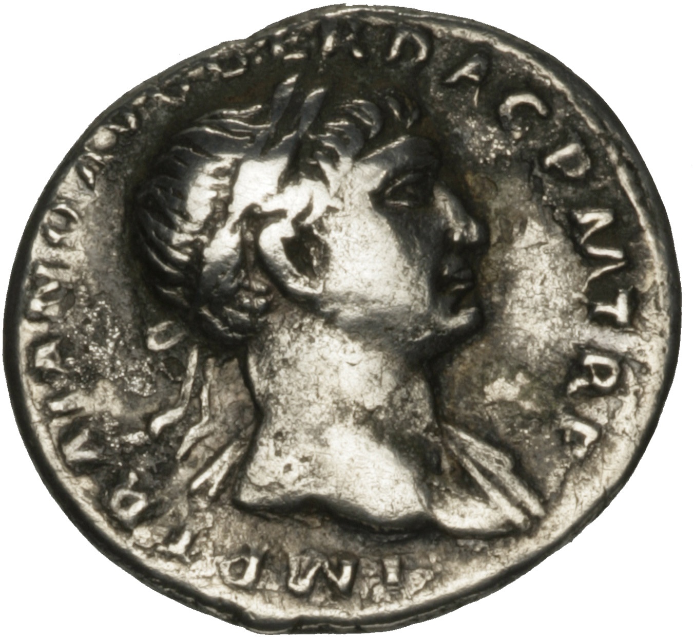 RIC II Trajan 147B Trajan obverse, Bust of Trajan, laureate, draped, right