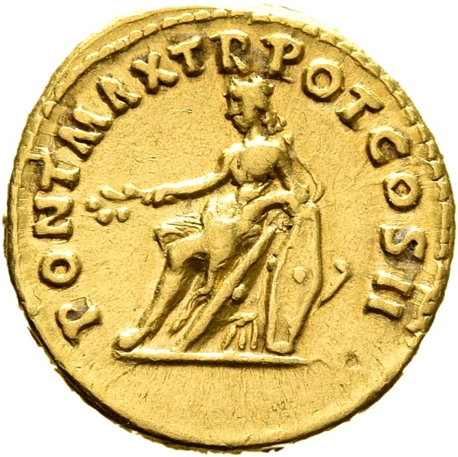 RIC II Trajan 15 Trajan reverse, Germania, bare to waist, seated left on oblong shields, holding branch in right hand and ...