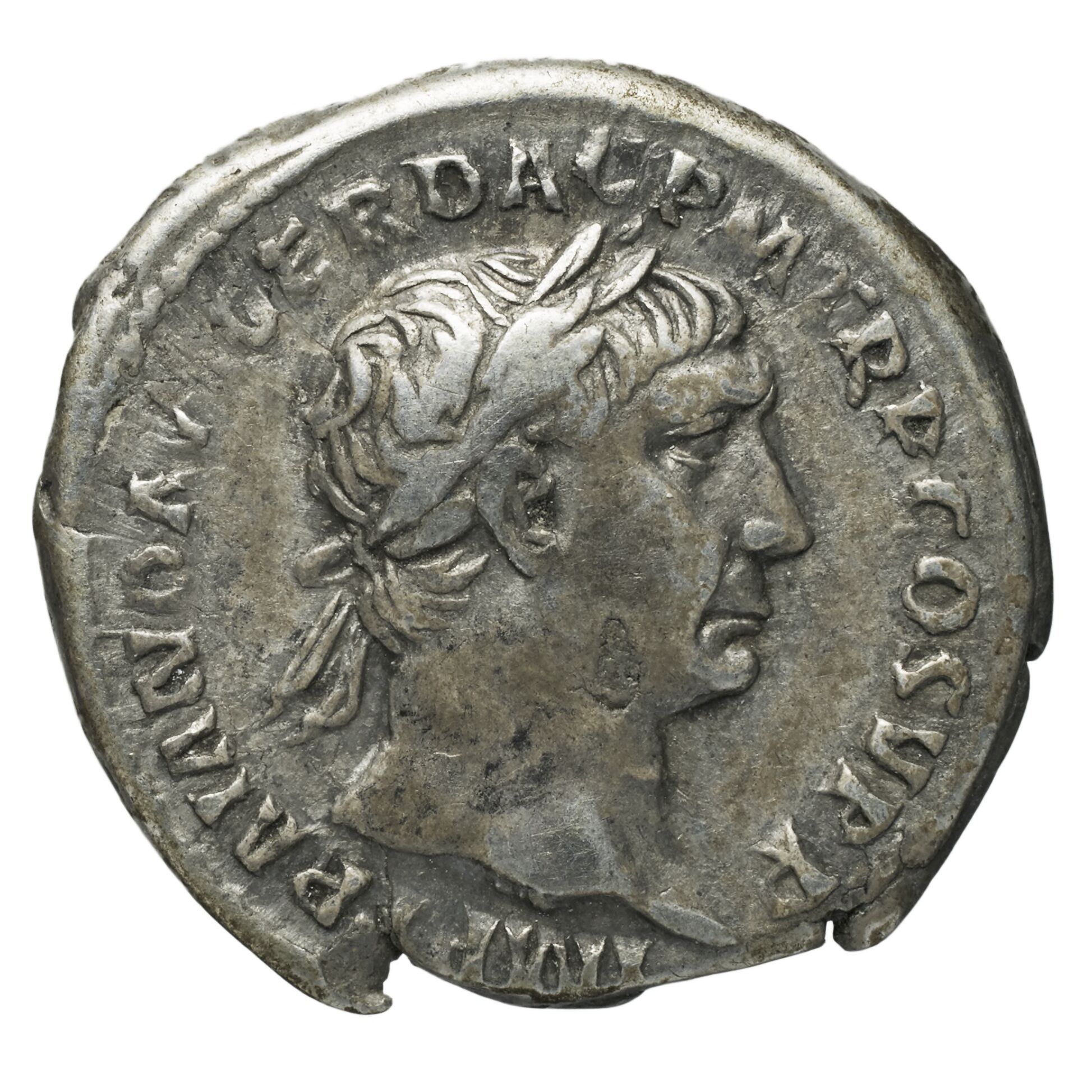 RIC II Trajan 161 Trajan obverse — Bust of Trajan, laureate, draped, cuirassed, right