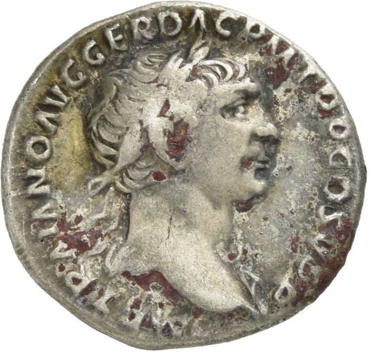 RIC II Trajan 166 Trajan obverse, Bust of Trajan, laureate, draped on left shoulder, right