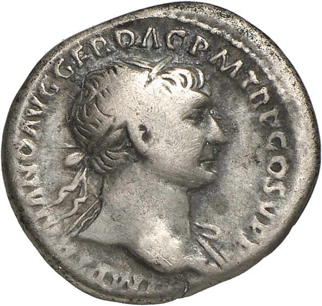 RIC II Trajan 169 Trajan obverse, Bust of Trajan, laureate, draped on left shoulder, right