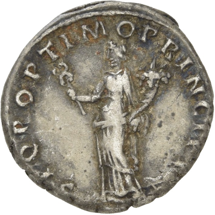 RIC II Trajan 172 Trajan reverse, Felicitas, draped, standing left, holding caduceus up in right hand and cornucopiae in left