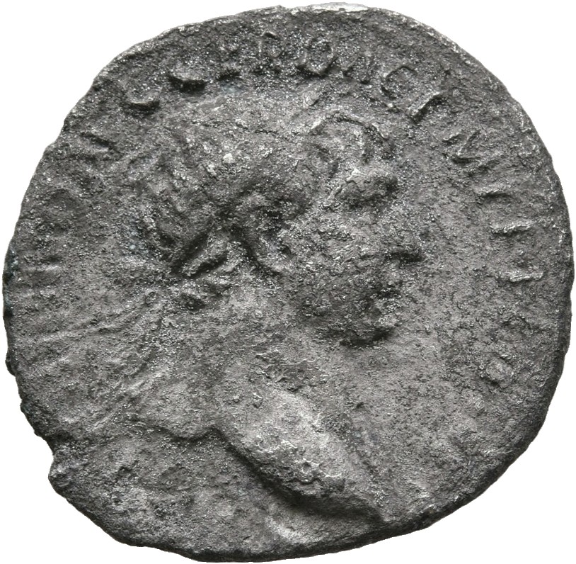 Trajan obverse — Bust of Trajan, laureate, draped on left shoulder, right