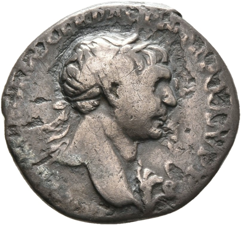 RIC II Trajan 183 Trajan obverse, Bust of Trajan, laureate, right with aegis