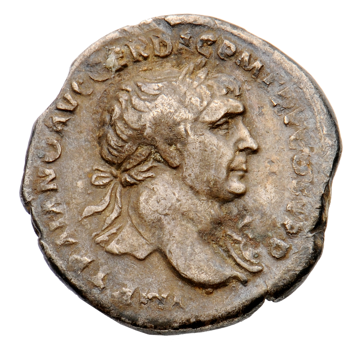RIC II Trajan 184 Trajan obverse, Bust of Trajan, laureate, draped on left shoulder, right