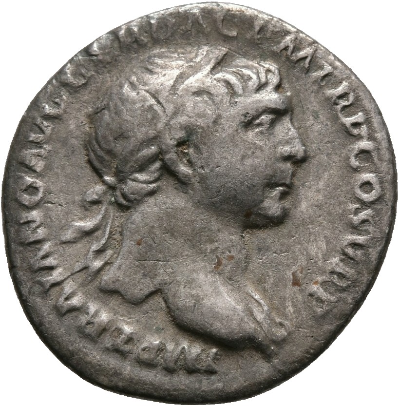 RIC II Trajan 187 Trajan obverse, Bust of Trajan, laureate, right with aegis
