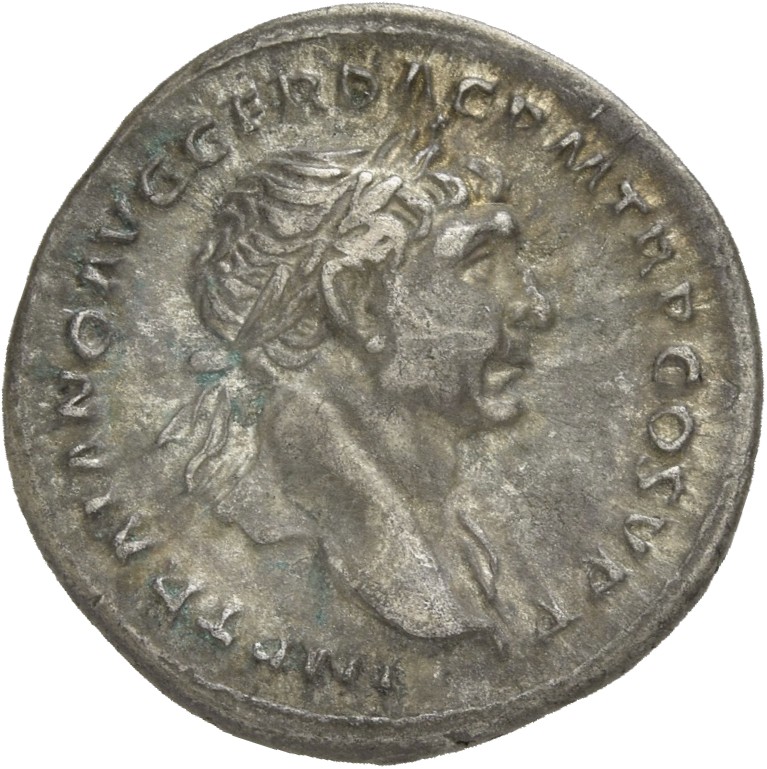 RIC II Trajan 188 Trajan obverse, Bust of Trajan, laureate, draped on left shoulder, right