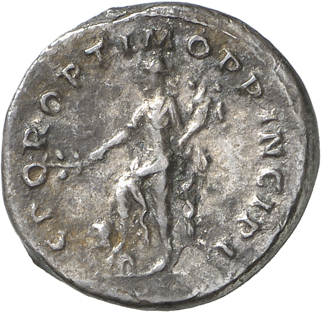 RIC II Trajan 190 Trajan reverse, Pax, naked to waist, seated left on throne, holding branch in right hand and transverse ...