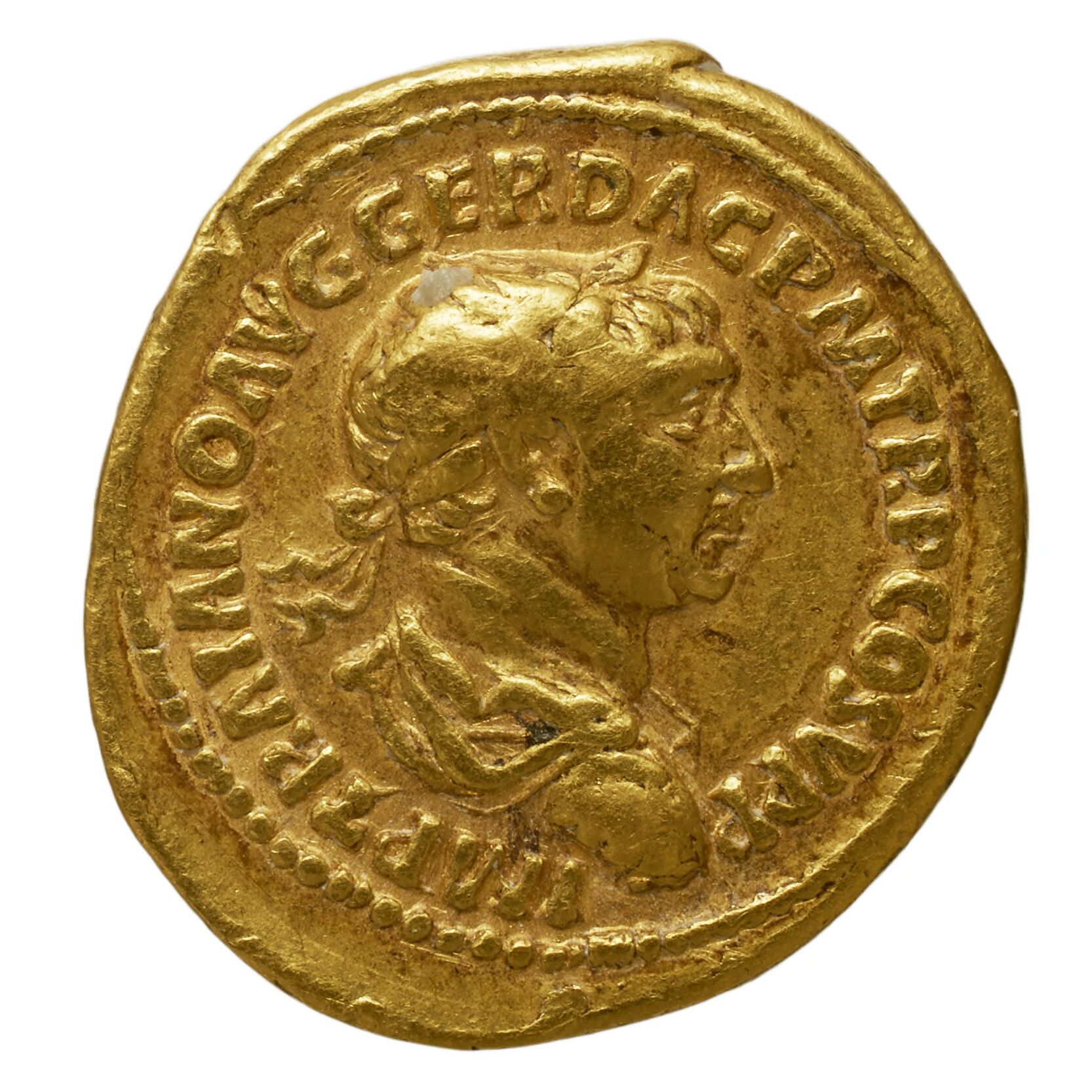 RIC II Trajan 192 Trajan obverse — Bust of Trajan, laureate, draped on left shoulder, right