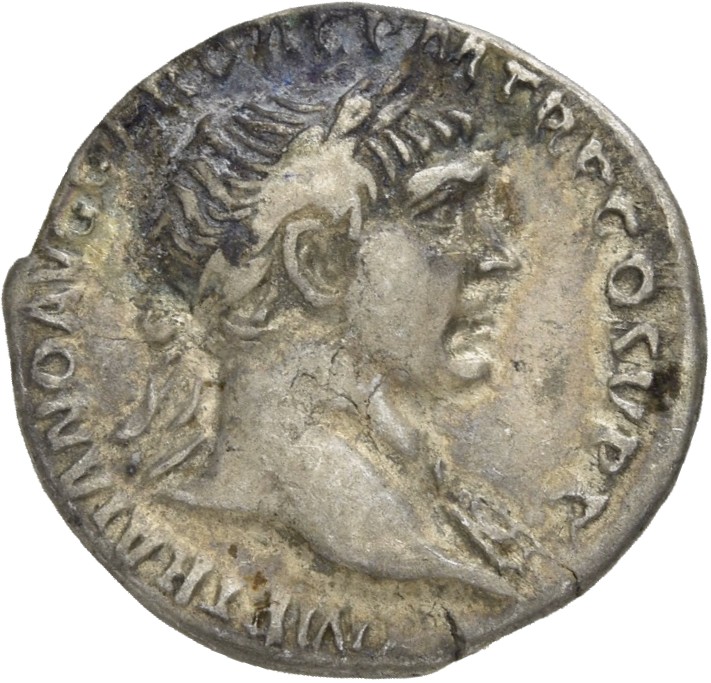RIC II Trajan 203 Trajan obverse, Bust of Trajan, laureate, right with aegis