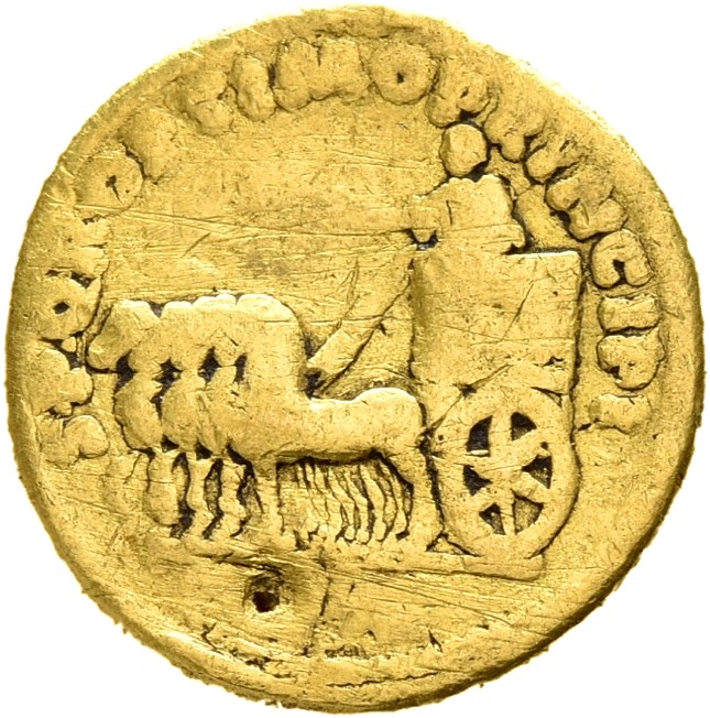 RIC II Trajan 207 Trajan reverse, Trajan standing in quadriga left, holding branch and sceptre