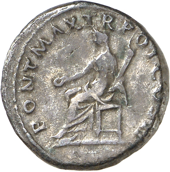 RIC II Trajan 21 Trajan reverse, Vesta, veiled, draped, seated left on seat without back, holding patera in right hand and...