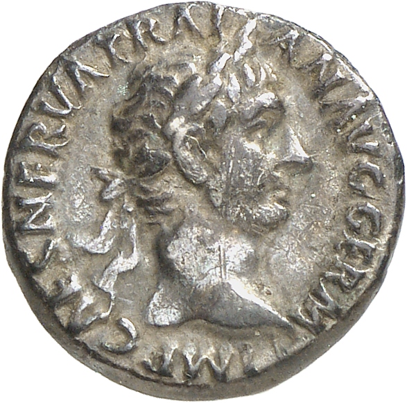 RIC II Trajan 21 Trajan obverse, Head of Trajan, laureate, right