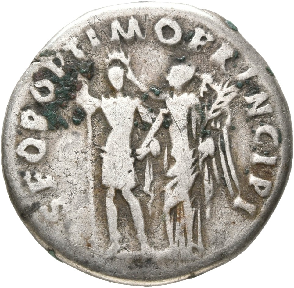 RIC II Trajan 212 Trajan reverse, Trajan, bare-headed, in military dress, standing front on left, holding spear in right h...