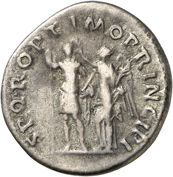 RIC II Trajan 213 Trajan reverse, Trajan, bare-headed, in military dress, standing front on left, holding spear in right h...