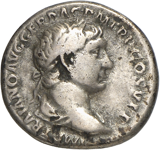 RIC II Trajan 213 Trajan obverse, Bust of Trajan, laureate, draped, cuirassed, right